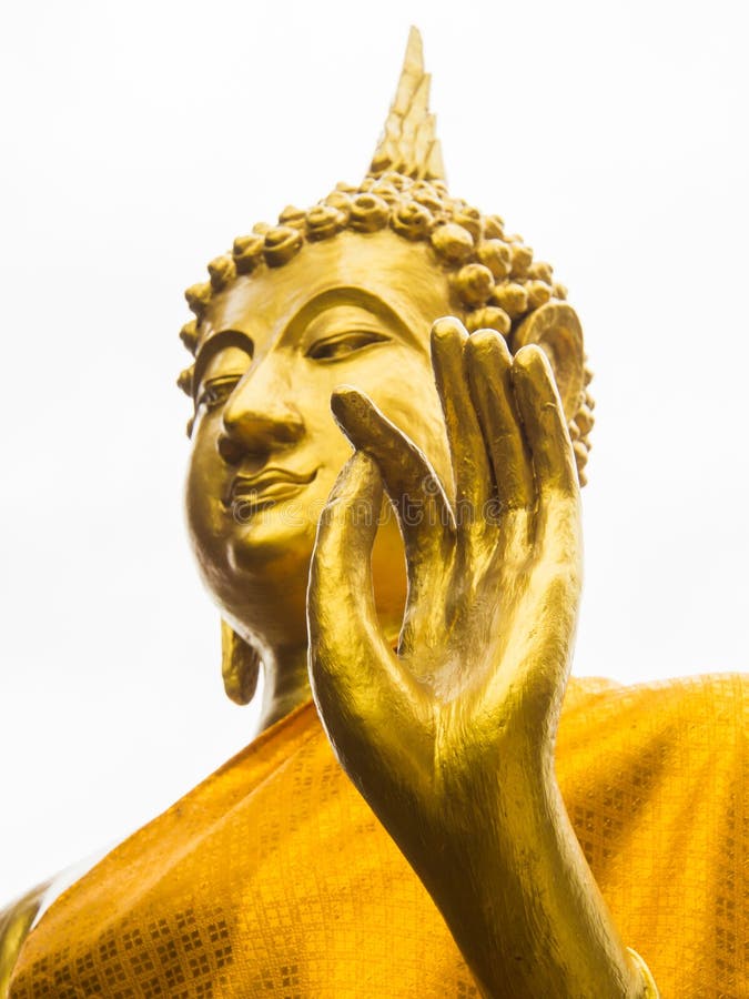 Hand of golden Buddha Statue in buddhist temple, Uthaithani, Thailand