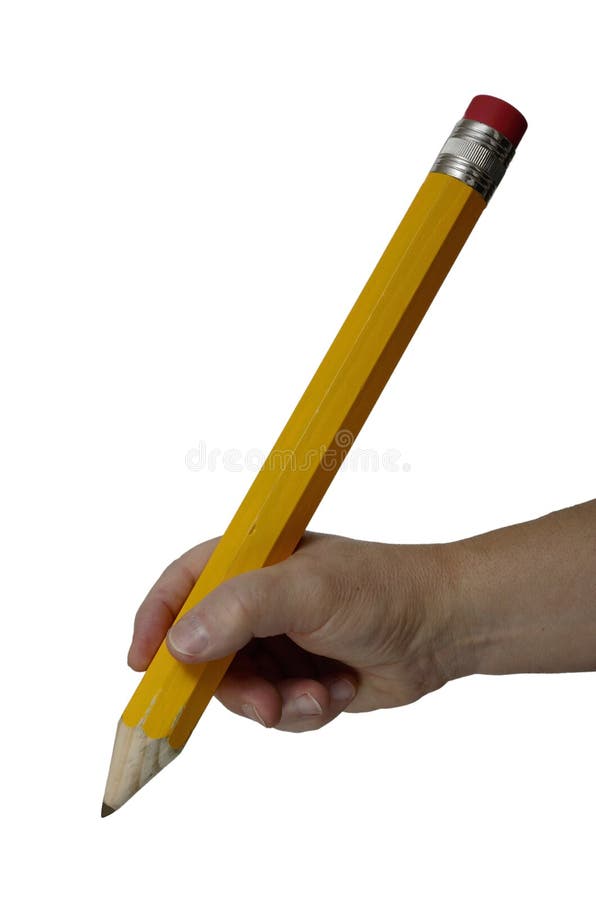 Hand Gripping a Large Pencil on White Stock Image Image of paint