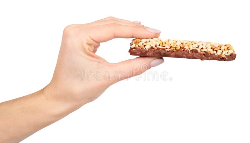 Hand with healthy granola, energy, sport, breakfast and protein bar