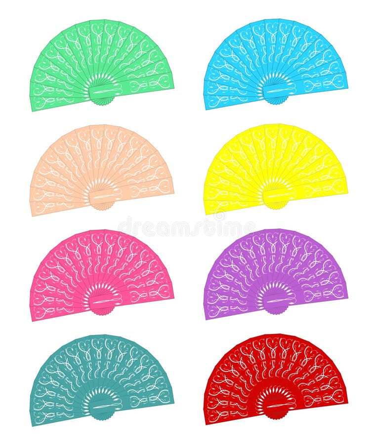 Hand Held Fans in Different Colours Stock Vector Illustration of