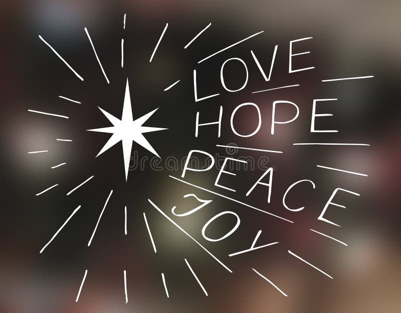 Hand het van letters voorzien Liefde, hoop, vrede, vreugde met ster