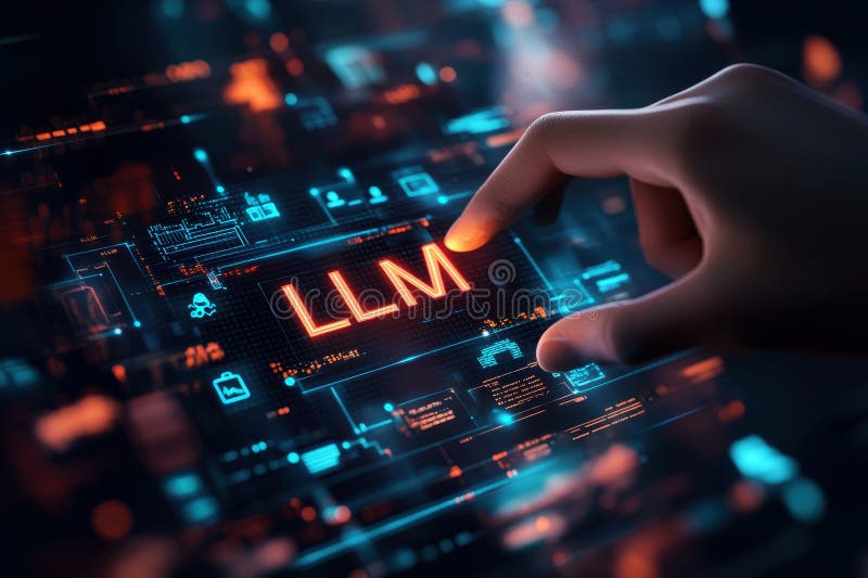 Hand hold LLM text icon, AI Large Language Model concept. A language model distinguished by its general-purpose language royalty free illustration