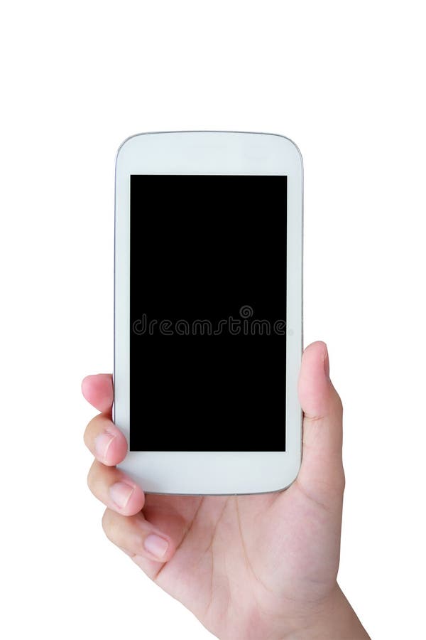 Hand hold mobile phone isolated on white royalty free stock photography Hand hold mobile phone isolated on white royalty free stock photography