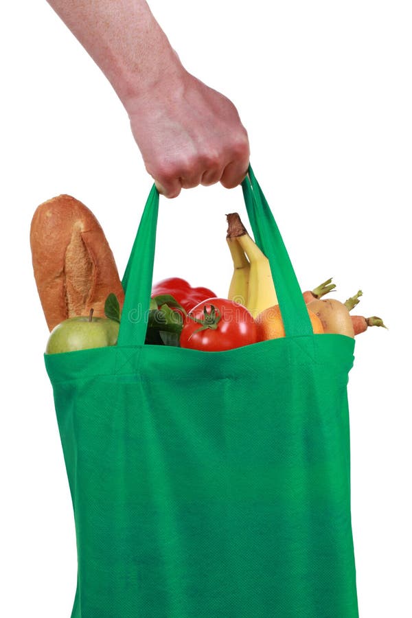 Hand Holding a Bag with Groceries Stock Photo Image of food, bread