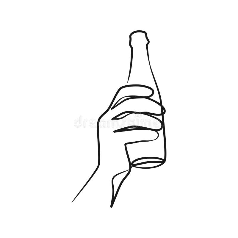 Hand Holding Beer Continuous One Line Art Stock Vector Illustration