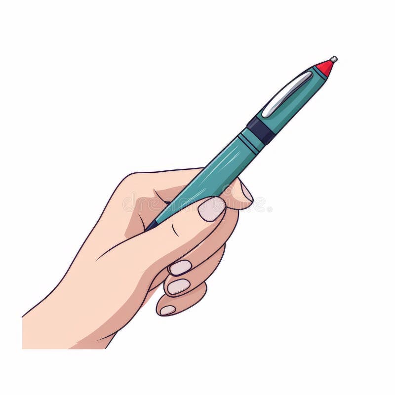 Hand Holding Biro Pen Vector Illustration. Cartoon Isolated Human Arm