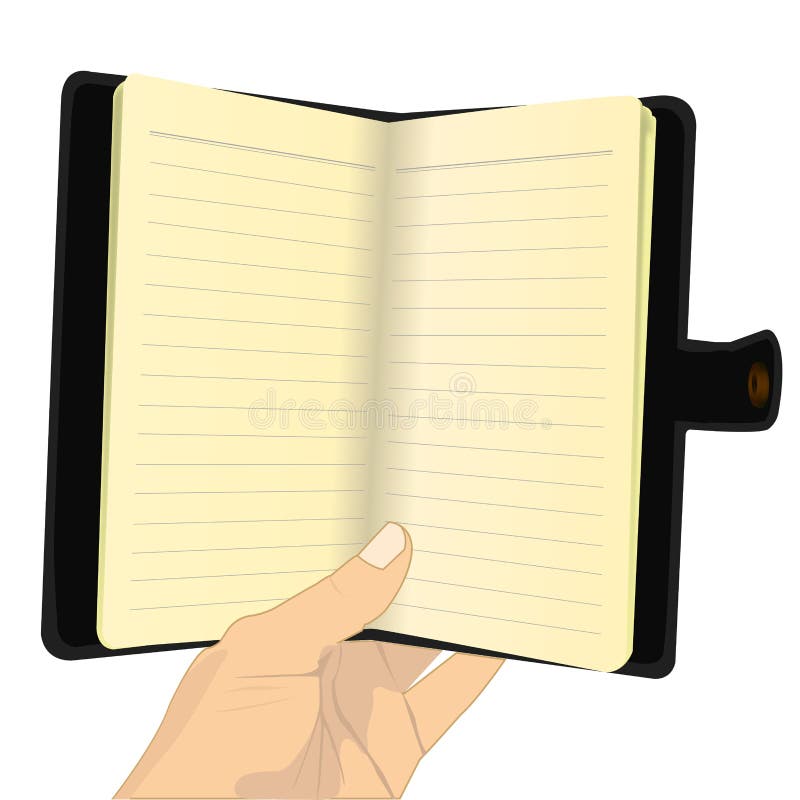 Hand holding blank notebook stock illustration