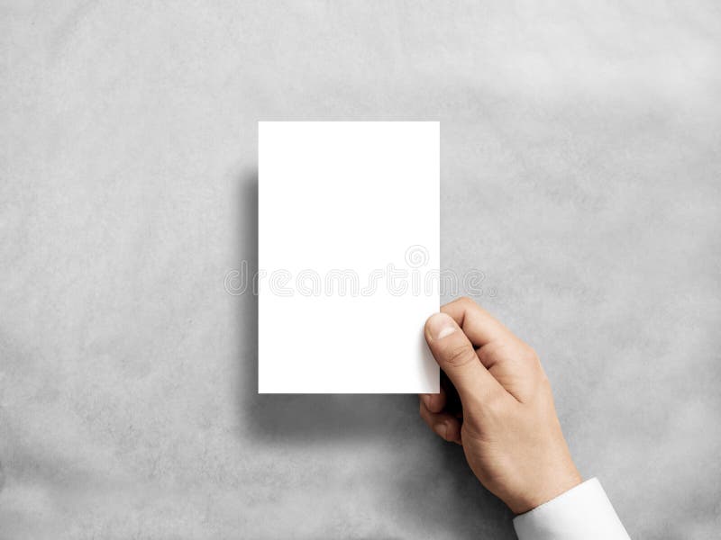 Hand holding blank white vertical postcard flyer mockup. 6 x 4 leaflet mock up presentation. Postal holder. Man show clear post card paper. Sheet template stock photos Hand holding blank white vertical postcard flyer mockup. 6 x 4 leaflet mock up presentation. Postal holder. Man show clear post card paper. Sheet template stock photos