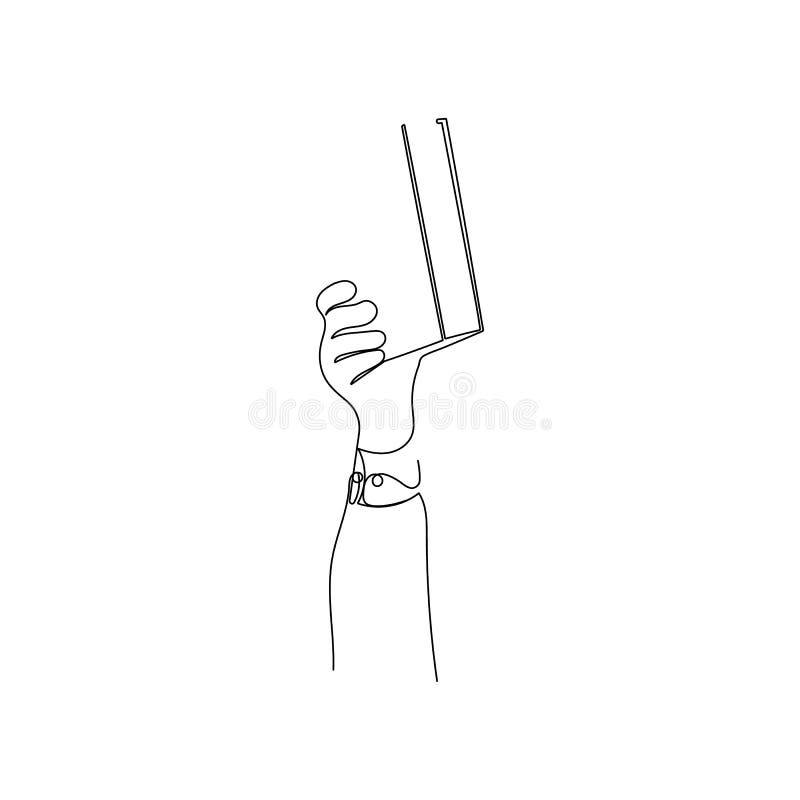Hand holding a book. One continuous line drawing vector illustration