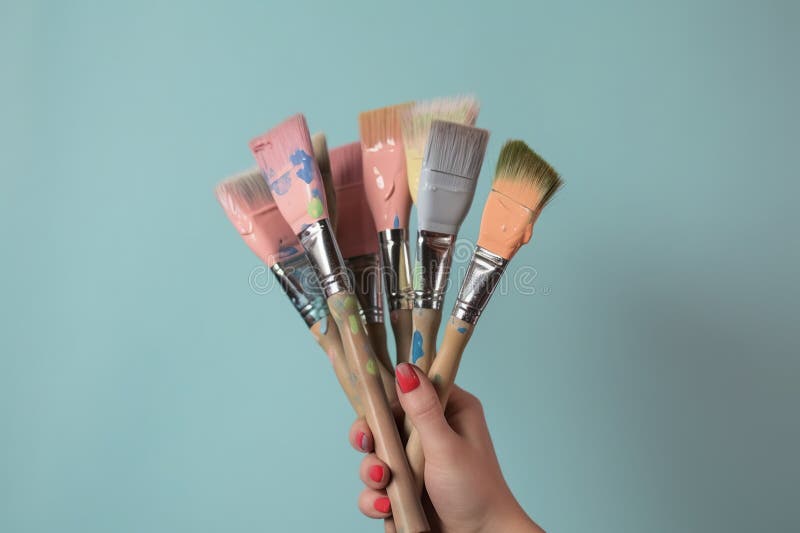 Hand Holding a Bouquet of Paint Brushes and Rollers Created with