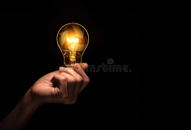 Hand a Light Bulb Isolate on Black  or Idea Concept Stock  Photo - Image of finger, idea: 184421914