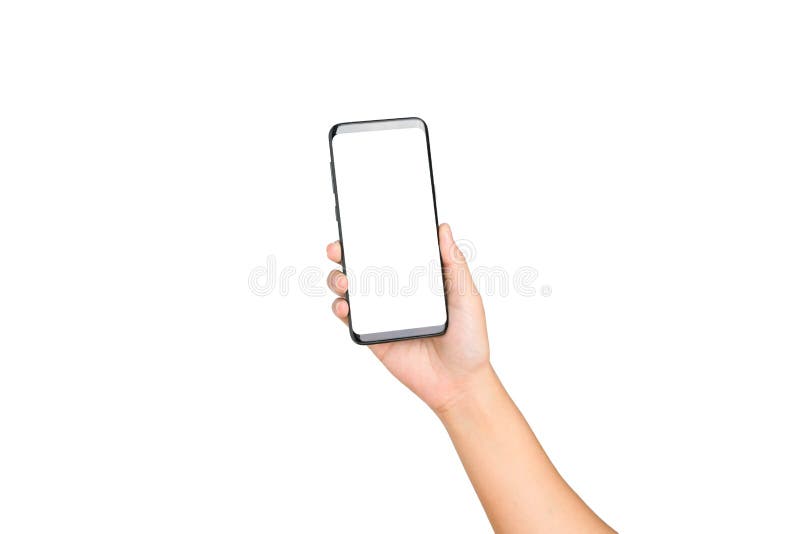 Hand holding cell phone blank on white screen royalty free stock photography Hand holding cell phone blank on white screen royalty free stock photography