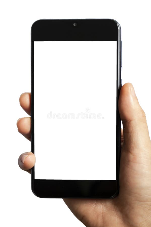 Hand Holding Cell Phone in White Background royalty free stock images
