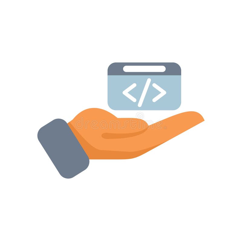 Hand holding code programming development icon stock illustration