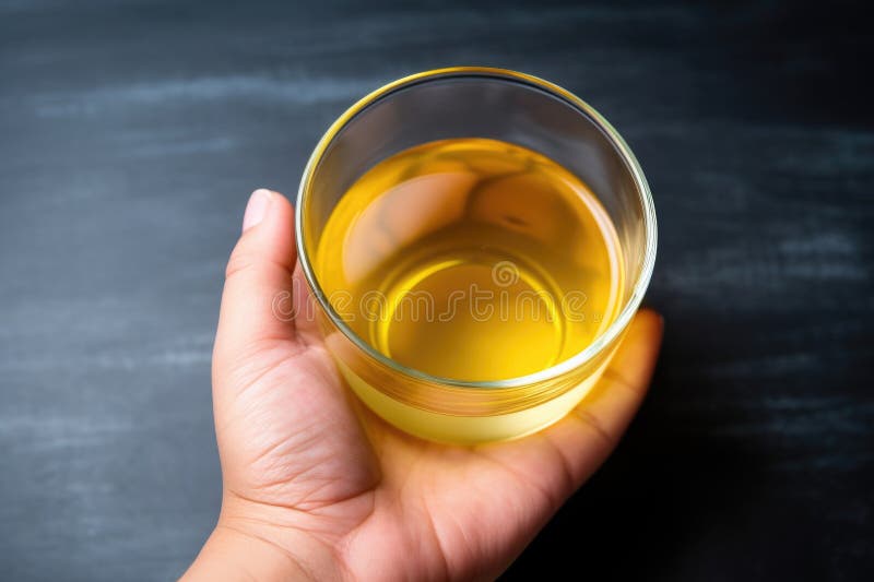 Hand holding a cup of apple cider vinegar drink with ice stock photo