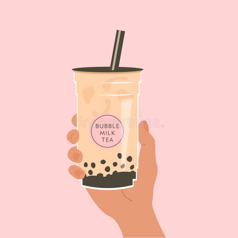Hand Holding a Cup of Famous Taiwanese Bubble Tea on Pink Background. Take  Away Glass with Sticker of Pearl Milk Tea Stock Vector - Illustration of  cafe, glass: 196173481