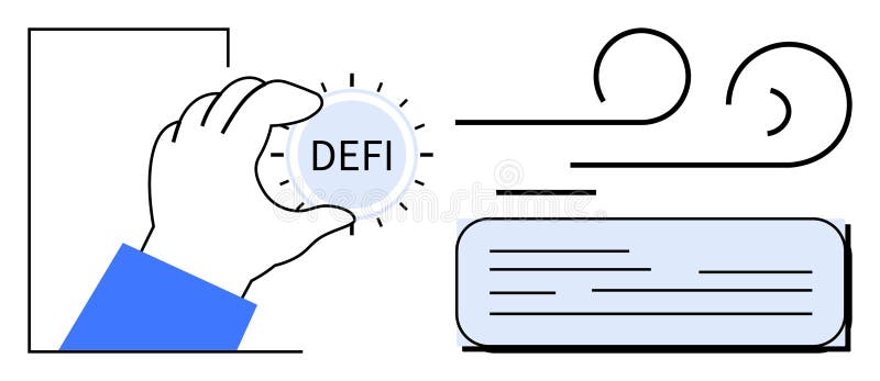 Hand Holding DEFI Token with Flowing Wind Lines and Abstract Shapes royalty free illustration