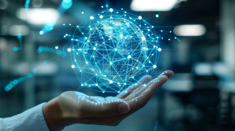A hand holding digital globe. royalty free stock photo.