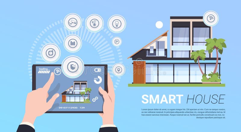 Hand Holding Digital Tablet With Smart Home Control And Administration System Interface Concept