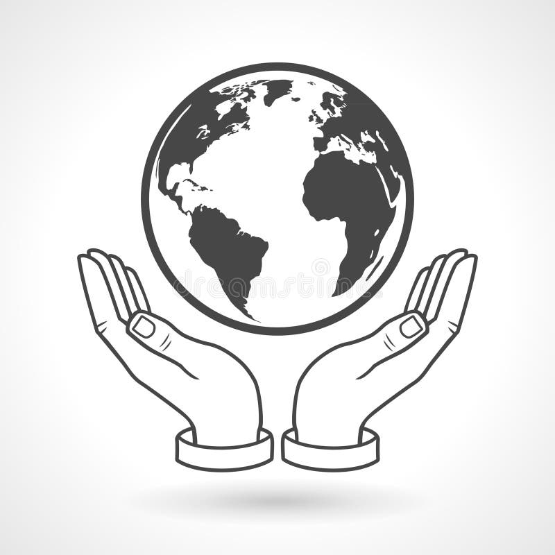 Hand Holding Earth Globe Symbol stock illustration.