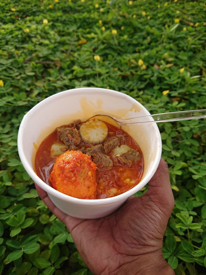 https://thumbs.dreamstime.com/b/hand-holding-empal-gentong-styrofoam-bowl-plastic-spoon-above-grass-indonesia-traditional-food-top-view-267194407.jpg