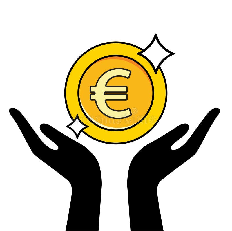 Hand Holding Euro Gold Coin. Vector Illustration Stock Vector
