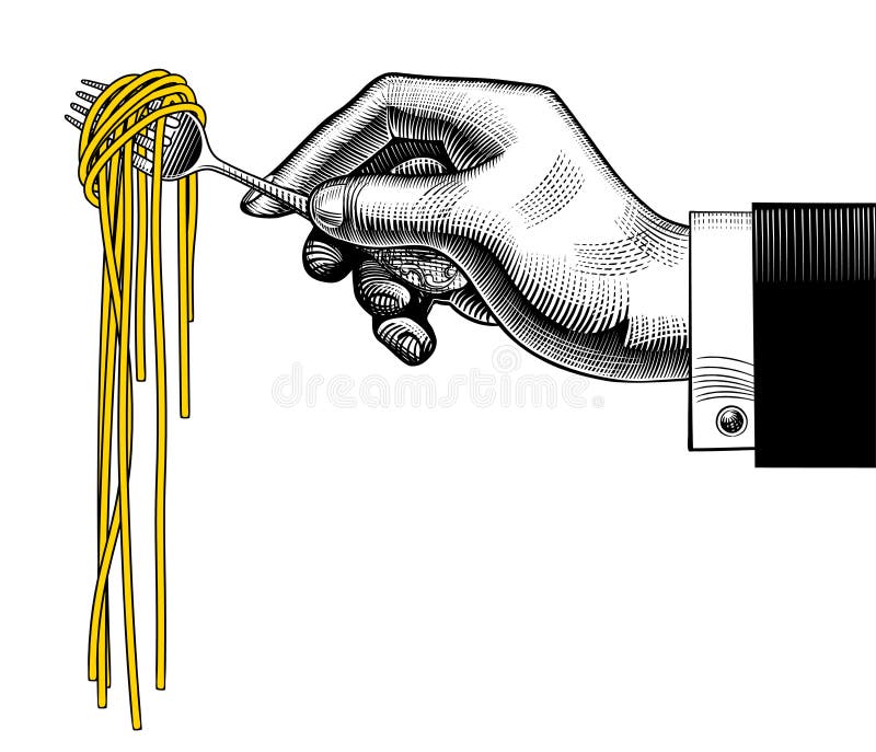 Hand holding a fork with spaghetti