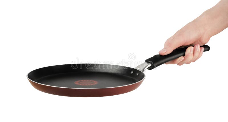 Hand Holding Frying Pan Isolated Stock Image - Image of cookware, heavy ...