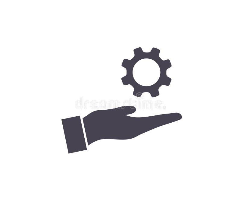 Hand Holding Gear, Engineer Symbol Logo Design. Development Cogwheel