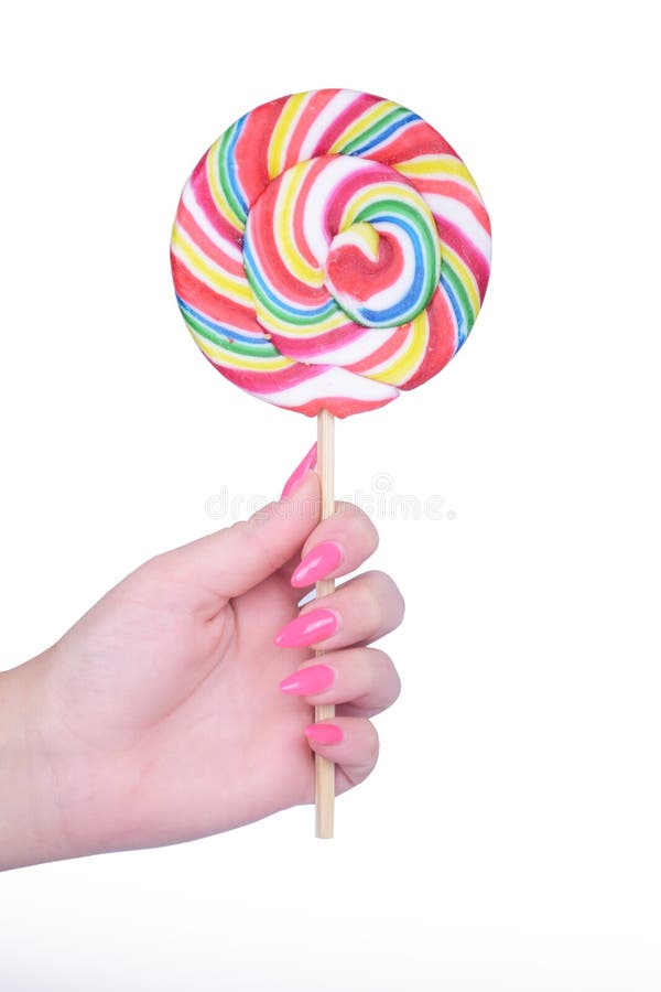 Hand Holding Giant Colorful Lollipop Isolated on White Stock Photo ...