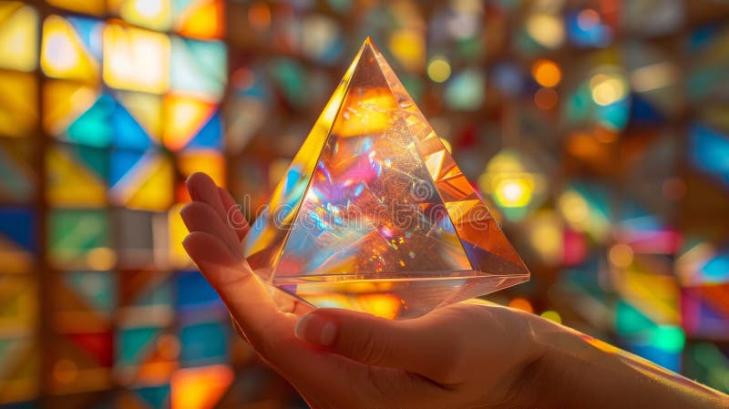 Hand holding a glass crystal stock photo