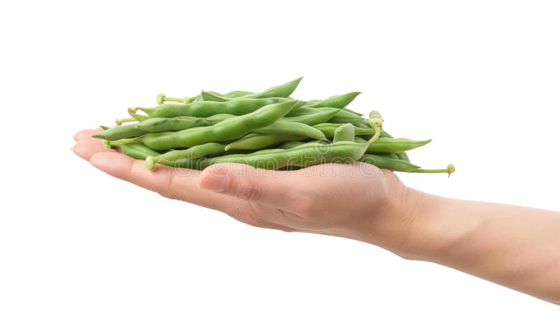 Hand holding Green Beans isolate on transparency royalty free illustration
