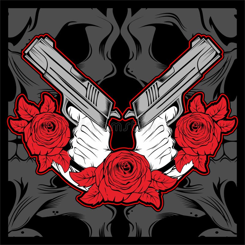 2 hand holding gun with rose ,vector