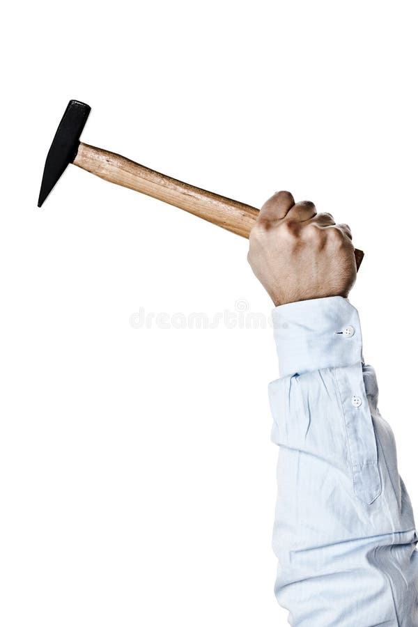 Hand holding hammer royalty free stock photo