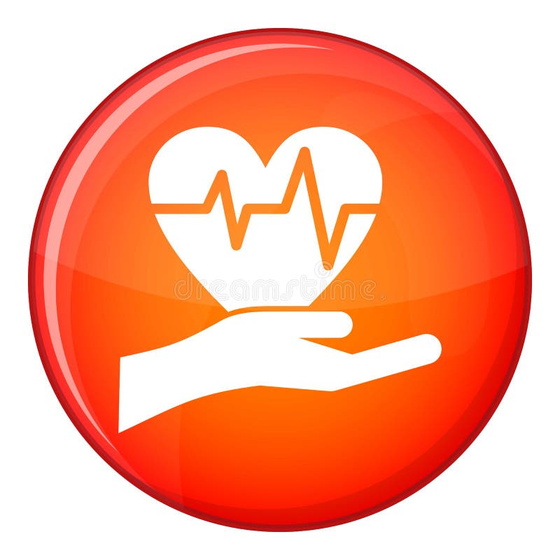 Hand holding heart with ecg line icon, flat style vector illustration