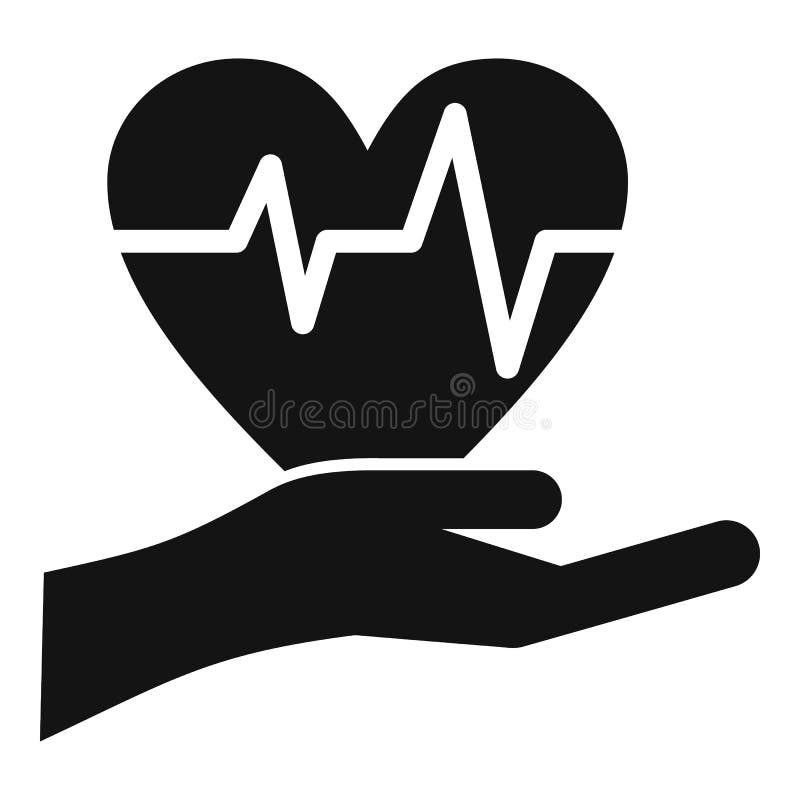 Hand holding heart with ecg line icon simple style stock illustration