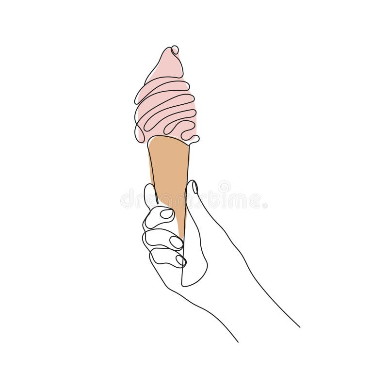 Hand holding ice cream. One line art stock illustration