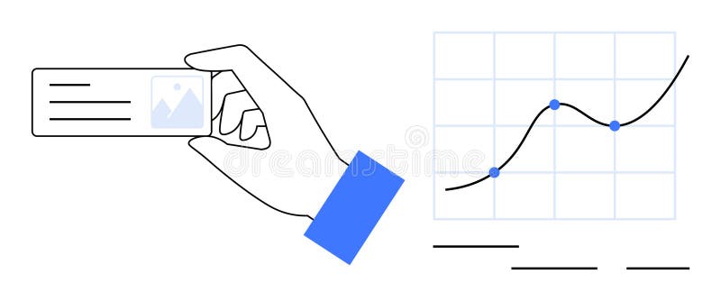 Hand Holding ID Card Next to a Rising Line Chart with Data Points stock illustration