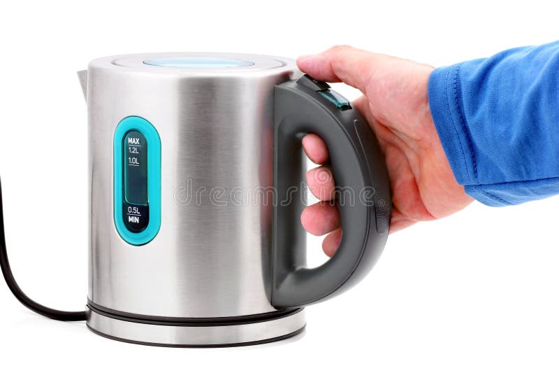 Modern Electric Kettle with Base and Plug Isolated on White Stock Photo -  Image of boil, household: 249433640