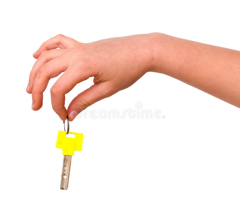 Hand holding key with yellow bow