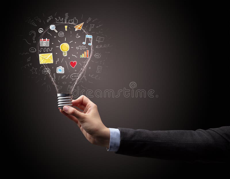 Hand Holding Light Bulb with Apps Stock Photo Image of lightbulb