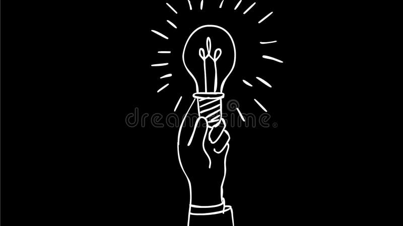 Hand Holding Light Bulb Glowing Drawing 2D Animation royalty free illustration