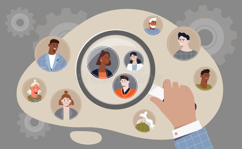 Hand Holding Magifier To Find Target Audience among Other People on Grey Background Stock Vector - Illustration of consumer, niche: 228180653 Hand Holding Magifier To Find Target Audience among Other People on Grey Background Stock Vector - Illustration of consumer, niche: 228180653