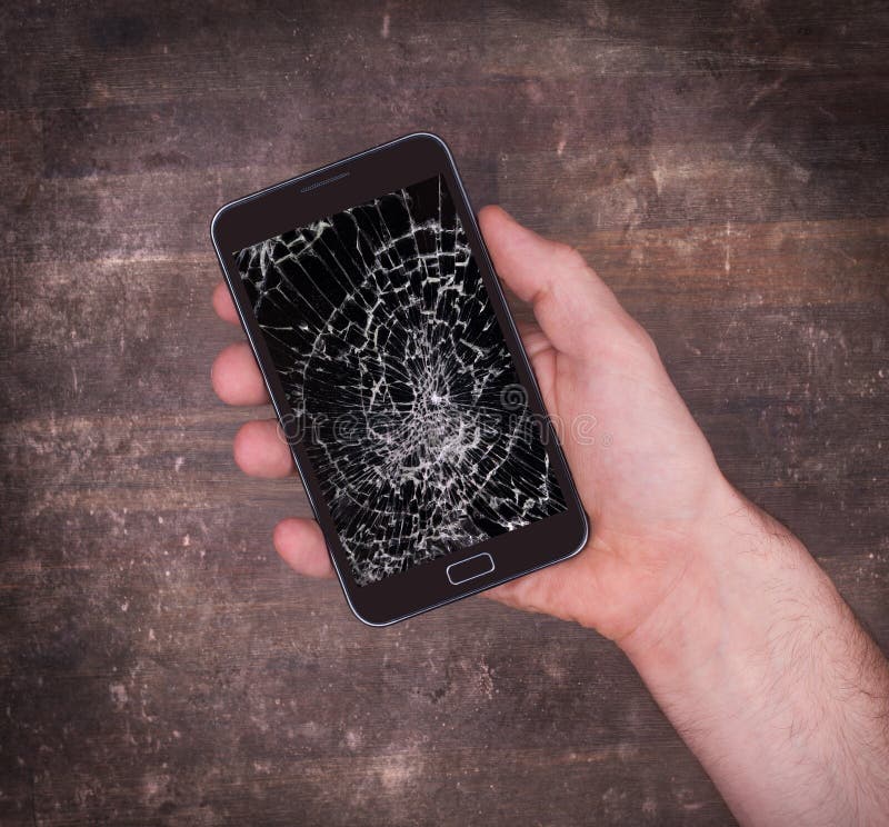 Hand Holding a Mobile Phone with a Broken Screen Stock Image - Image of ...