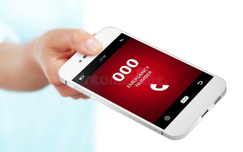 Hand holding cellphone with emergency number 000. Hand holding cellphone with emergency number 000