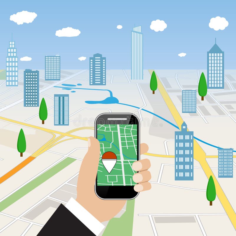 Hand holding mobile phone flat illustration royalty free illustration