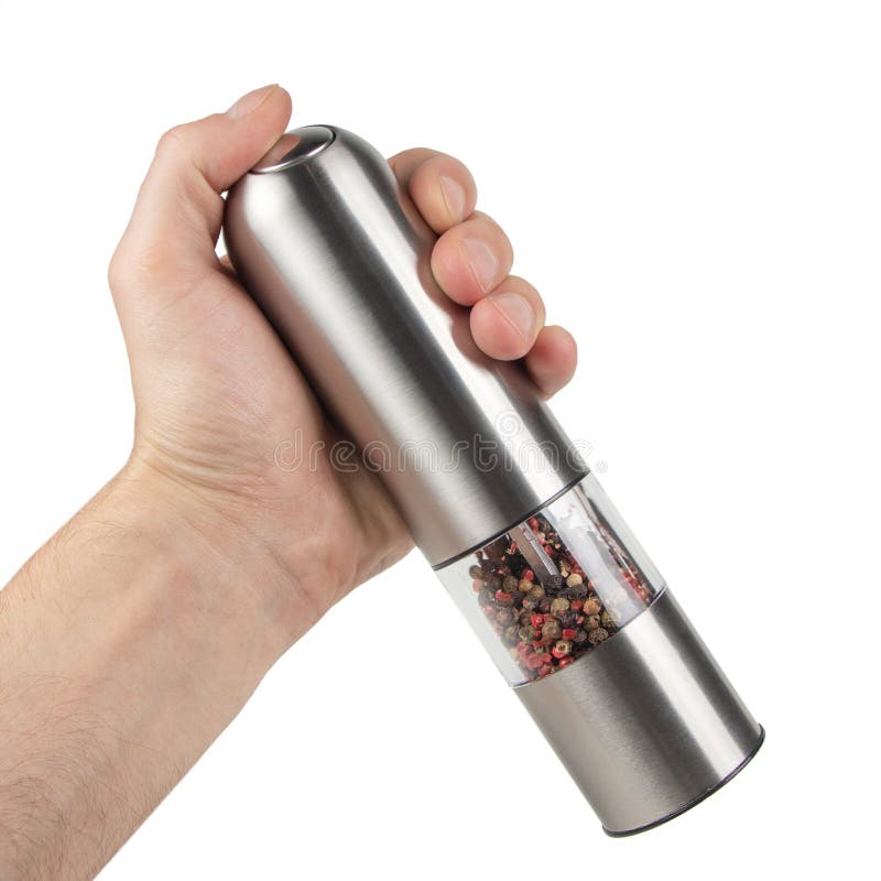 Hand Holding Modern Silver Pepper Grinder Stock Photo Image of