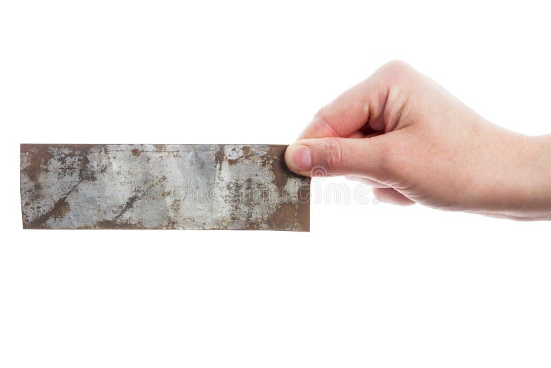 Hand Holding Old Metal Plate Stock Image Image of iron, element 36142647