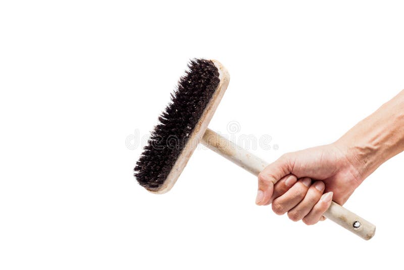 Hand Holding Old Wooden Clean Brush. Stock Photo Image of clean