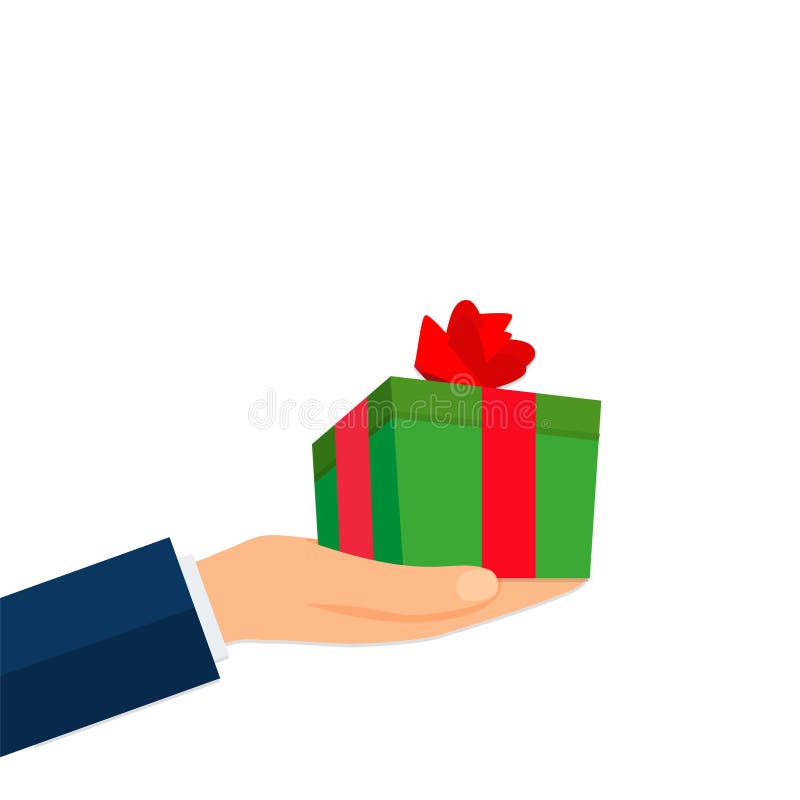 Hand Holding Out an Gift Box Ready for You, Vector Illustration Design